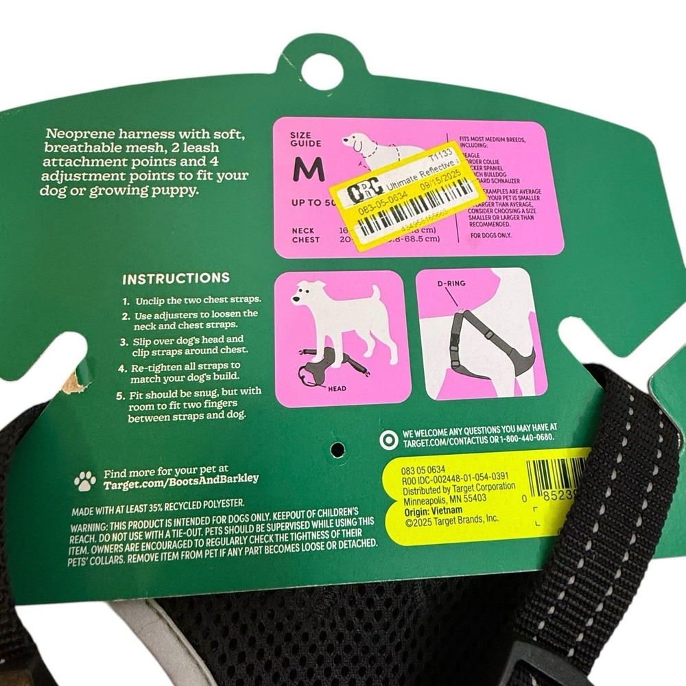 Boots and Barkley Medium Black Reflective Dog Harness And Retractable Leash Set - Picture 12 of 13